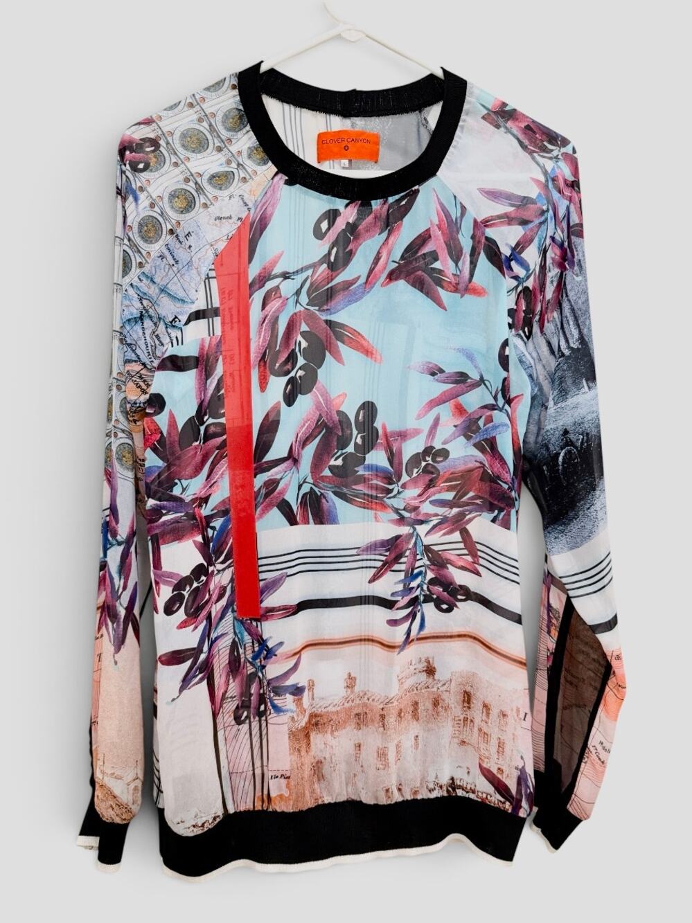 Clover Canyon Large Multicolor Graphic Print Long Sleeve Pullover Sweater Top